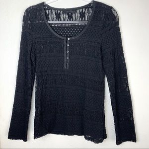 Sanctuary Stretch Lace Henley Top Scoop Neck